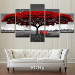 5 Piece Framed Canvas Multi Panel Art Red Tree Modern Wall Decor Ready to Hang