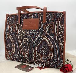 AUTH NWT $710 Etro Large Needlepoint Paisley Canvas Tote Shopper Bag In Multi