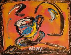BLUE CUP ABSTRACT IMPRESSIONIST LARGE ORIGINAL CANVAS PAINTING Crth