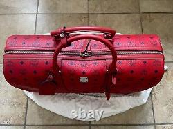 Brand New MCM Candy Red Traveler Weekender Duffle Bag Visetos
