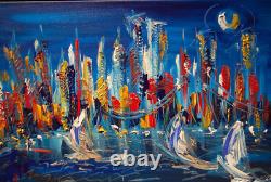 CITYSCAPE Large Abstract Modern Original Oil Painting U8YH8OG