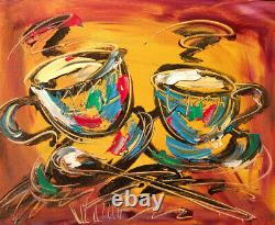 COFFEE CUPS FOR TWO ABSTRACT PAINTING Expressionist MODERN ART LARGE VTJY7976