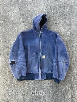 Carhartt Navy Blue Jacket Adult Large Hooded Workwear Canvas Full Zip Up Jacket