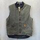 Carhartt Vest Adult Large Green Canvas Puffer Jacket Made In Usa V02mos Mens