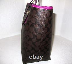 Coach 5696 Large City Tote Bown Signature Canvas Dark Magenta Leather NWT $398