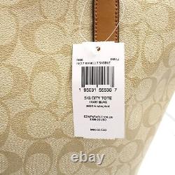 Coach Signature Coated Canvas City Tote with Top Handle in Lt Khaki/Lt Saddle