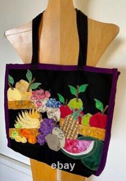 FRUITS & VEGETABLES Applique Handmade Custom OOAK Tote ShoulderBag bySUSAN LEWIS