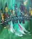 Green City Large Original Canvas Painting Canadian Bold Modernized Look