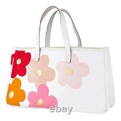 Genuine Leather Handles Tote Bag Large Cotton Canvas 20in x 11in Flowers 2 Pack