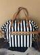 Il Bisonte Made In Italy Striped Canvas & Leather Tote Shoulder Convertible Bag