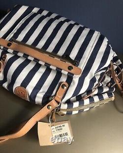 IL BISONTE Made In Italy Striped Canvas & Leather Tote Shoulder Convertible Bag