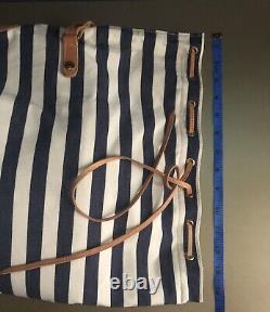 IL BISONTE Made In Italy Striped Canvas & Leather Tote Shoulder Convertible Bag