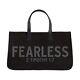 Large Canvas Tote Bags With Genuine Leather Handles Black, Fearless Pack Of 2