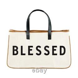 Large Canvas Tote Bags with Genuine Leather Handles, Blessed Pack of 2