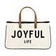 Large Canvas Tote Bags With Genuine Leather Handles Casual Bag, Joyful Life, 2 Pk