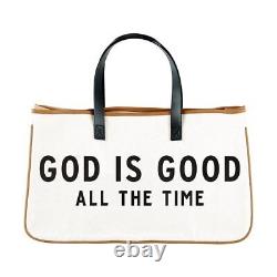 Large Canvas Tote Bags with Genuine Leather Handles, God is Good All the Time 2 Pk