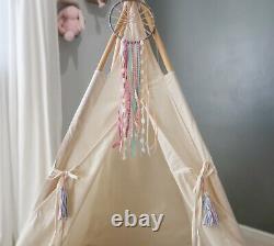 Large teepee tent for 100% Cotton Canvas, Dream catcher pompoms and tassels incl
