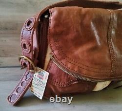 Lucky Brand Dungarees Canvas Leather Tan Cream Shoulder Bag New with Tags Adjust