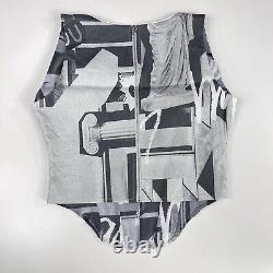 Miaou NWT Campbell Corset Stretch Canvas Stone Grey 90s Y2K Graphic Pop Art L