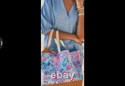 Nwt Lilly Pulitzer Tote Bag Wicker Gwp Celestial Blue Seek And Sea