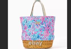 Nwt Lilly Pulitzer Tote Bag Wicker Gwp Celestial Blue Seek And Sea