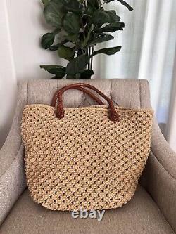 Ralph Lauren Collection Cotton Crochet Large Tote Braided Leather Handles Rare