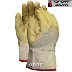 Rubber Coated Canvas Work Gloves Crinkle Texture Finish with Safety Cuff, Large