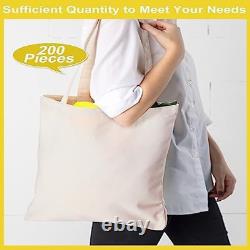 Sadnyy 200 Pcs Canvas Tote Bags Bulk Cotton with Large, White