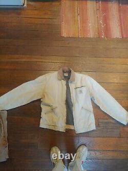 Vintage Carhartt J01 BRN Detroit Jacket Size Large. Cream Blanket Lined
