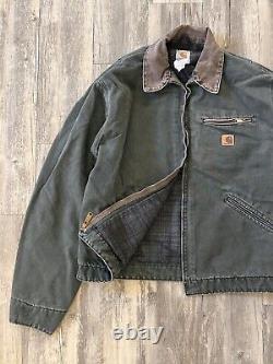 Vintage Carhartt J97MOS Moss Green Detroit Blanket Lined Jacket Sz L VTG RARE