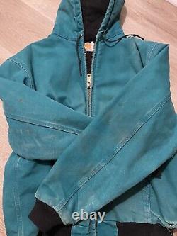 Vintage Carhartt JR455 Mens Jacket USA Union Made Blue Teal Size Large