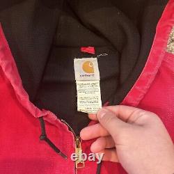Vintage Carhartt Jacket Red Hooded Canvas J140 Workwear Men's Size Large