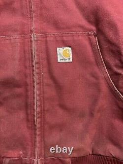 Vintage Carhartt Men's Jacket Duck Canvas Hooded Quilted Lined Red Pink Large