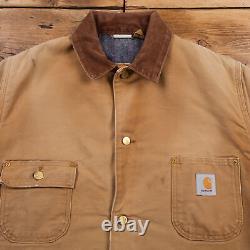 Vintage Carhartt Workwear Coat L Michigan Blanket Lined Beige Button