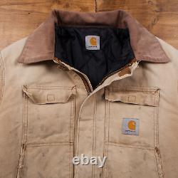 Vintage Carhartt Workwear Jacket L Arctic Distressed Beige Zip Hook & Loop