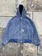 Vintage Carhartt J68 Blu Faded Sandstone Hooded Work Jacket Blue Size Large
