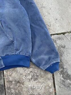 Vintage carhartt j68 blu faded sandstone hooded work jacket blue size large