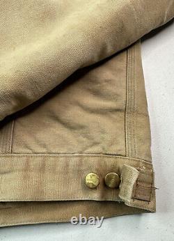 Vtg Distressed Carhartt Trucker Jacket Mens Tan Blanket Canvas Detroit Button L