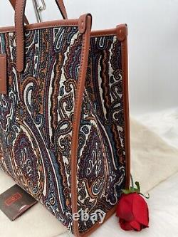 AUTH NWT $710 Etro Grand Sac fourre-tout en toile de tapisserie de haute qualité, motif cachemire, couleur multiple.