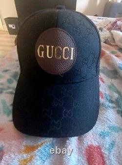 Casquette de baseball en toile Gucci Original GG avec patch marron logo monogramme, noire.