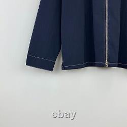Chemise en coton stretch à capuche à manches longues Prada avec logo triangulaire, surchemise, couleur marine, taille L.