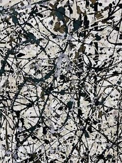 Grande Peinture Abstraite d'Expressionnisme Inspirée par le Style Mid Modern de Jackson Pollock