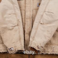 Veste de travail Vintage Carhartt en taille L, couleur beige usé, fermeture éclair et velcro