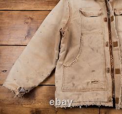 Veste de travail Vintage Carhartt en taille L, couleur beige usé, fermeture éclair et velcro