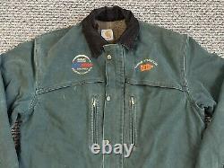 Veste vintage Carhartt pour homme, vert, en toile, doublée Detroit, boutons pression, taille L, années 90, fabriquée aux États-Unis